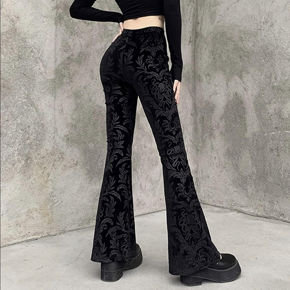 High Waisted Gothic Flare Pants, XS, Black